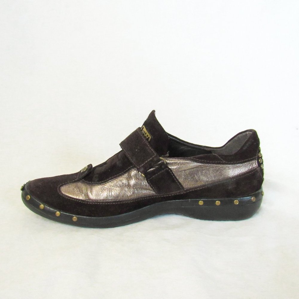 STUART WEITZMAN Metallic Suede Leather Sneakers Brown Suede Studded~MSRP $375 - Picture 3 of 15